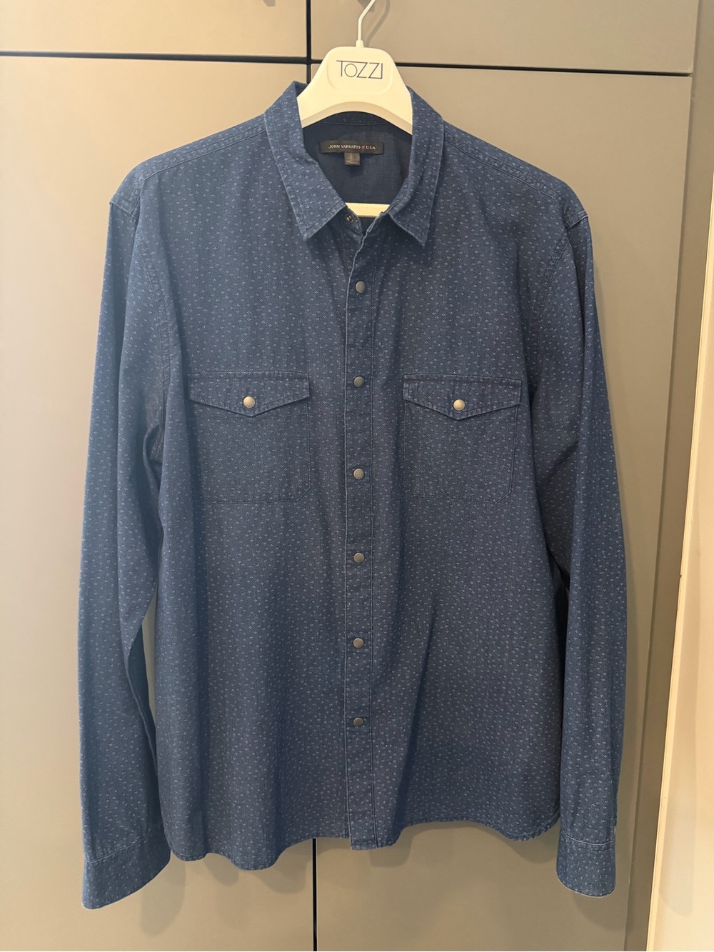 John Varvatos Navy Micro-Dot Long Sleeve Button-Down Shirt